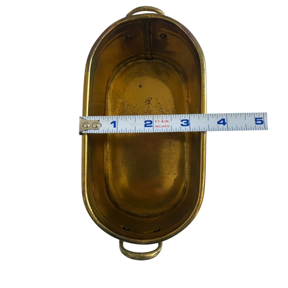 Vintage Brass Oval Planter Tub with Handles Small‎ Gold Cachepot 7 Inch